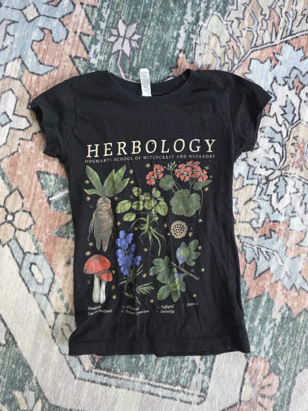 Herbology Kids Black Graphic Tee - Botanical Hogwarts Design